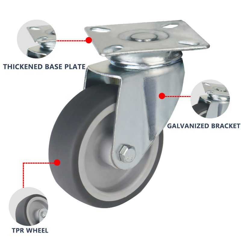 Qianyue 2 Inch Universal Swivel Casters Wheel - TPR Silent Light Duty for Furniture Cabinets